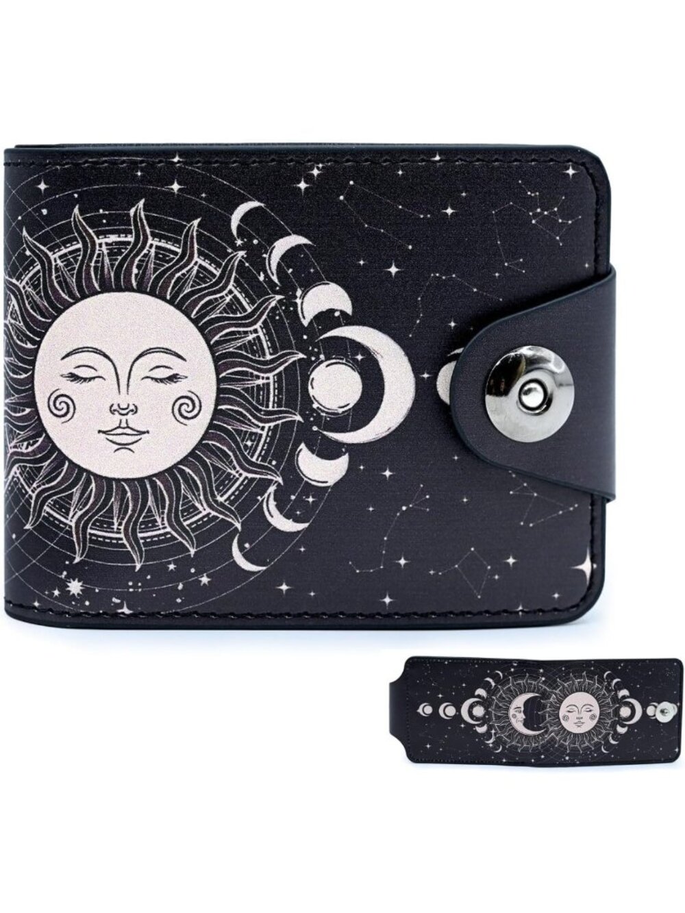 Black Goth Leather Slim Bifold Wallet - RFID Blocking, Coin Pocket & ID Window